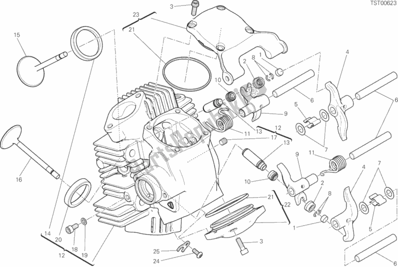 Alle onderdelen voor de Horizontale Kop van de Ducati Scrambler 1100 Sport PRO USA 2020